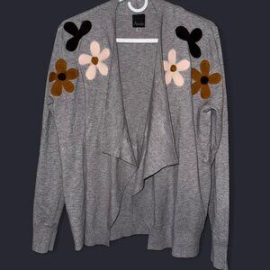 Aaeda By Anthropologie Size Large Grey Embroidered Floral Soft Open Cardigan